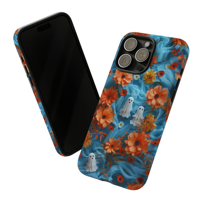 Gruselige florale Halloween Handyhülle, Herbstliche Geister und Blumen Design Hülle für Smartphones, Robuste Handyhüllen