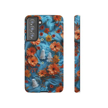 Gruselige florale Halloween Handyhülle, Herbstliche Geister und Blumen Design Hülle für Smartphones, Robuste Handyhüllen