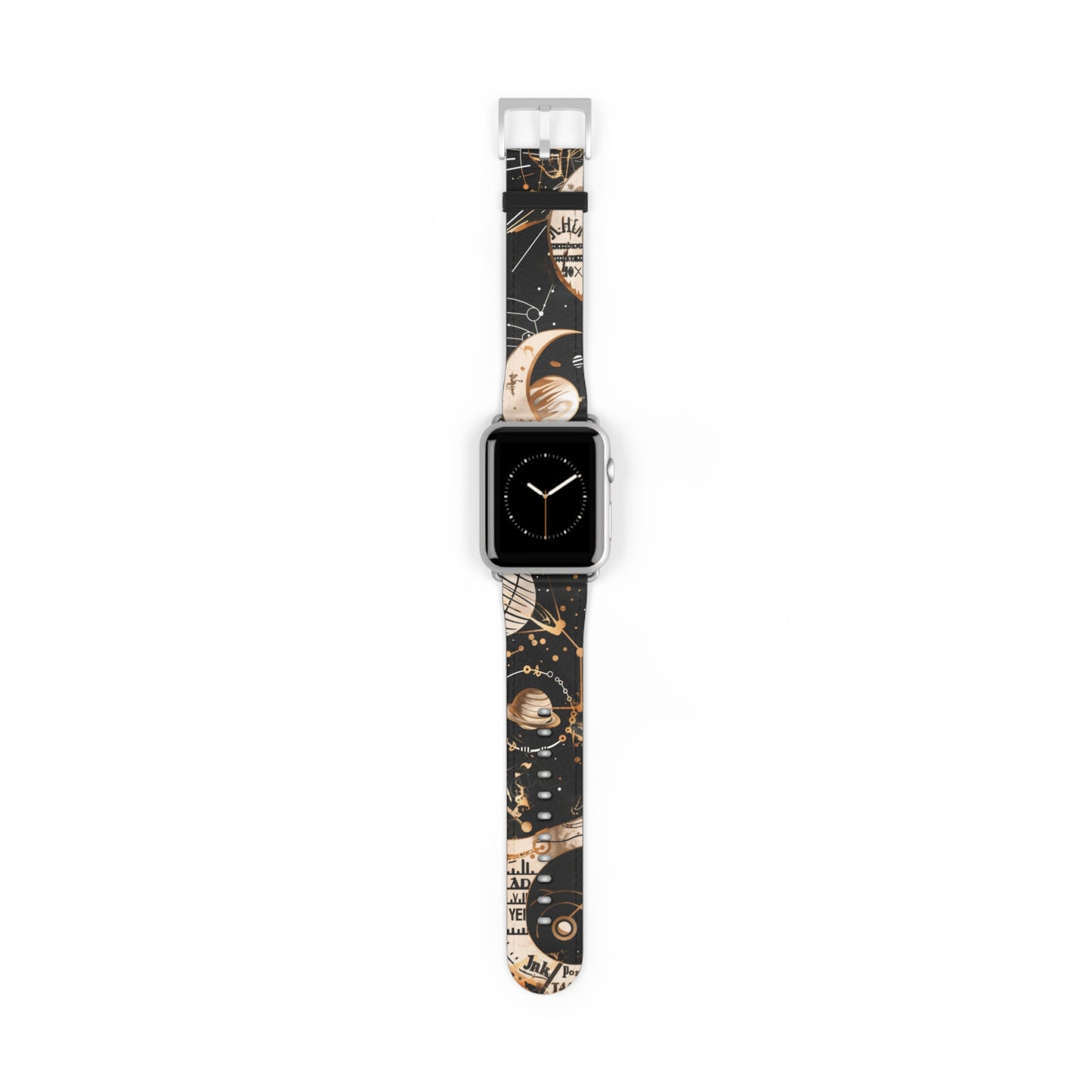 Astronomical Symbols Apple Watch Band, Stylish Galaxy Print, Elegant Black & Tan Silicone Strap for Astrology Lovers. Apple Watch Band Apple Watch Straps For Series 4 5 6 7 8 9 ULTRA SE 38/40/41mm & 42/44/45mm Vegan Faux Leather Band