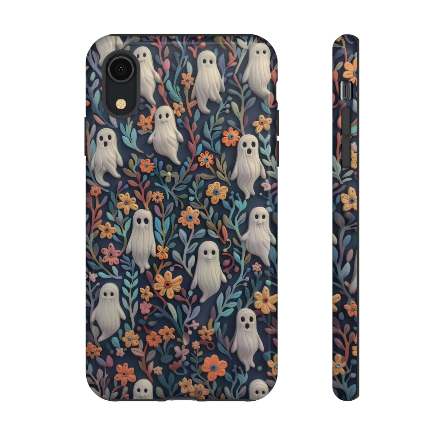 Whimsical Ghosts Floral iPhone Case, Unique Spooky Design, Charming Protective Cover, Tough Cases