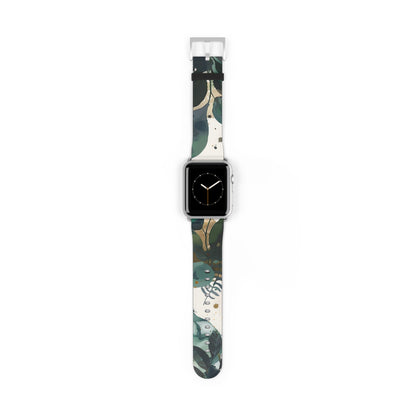 Cinturino per Apple Watch dal design a foglia tropicale, cinturino artistico botanico, accessorio di moda ispirato al verde, cinturino eco-chic, regalo perfetto per gli amanti della natura. Cinturino in ecopelle vegana 