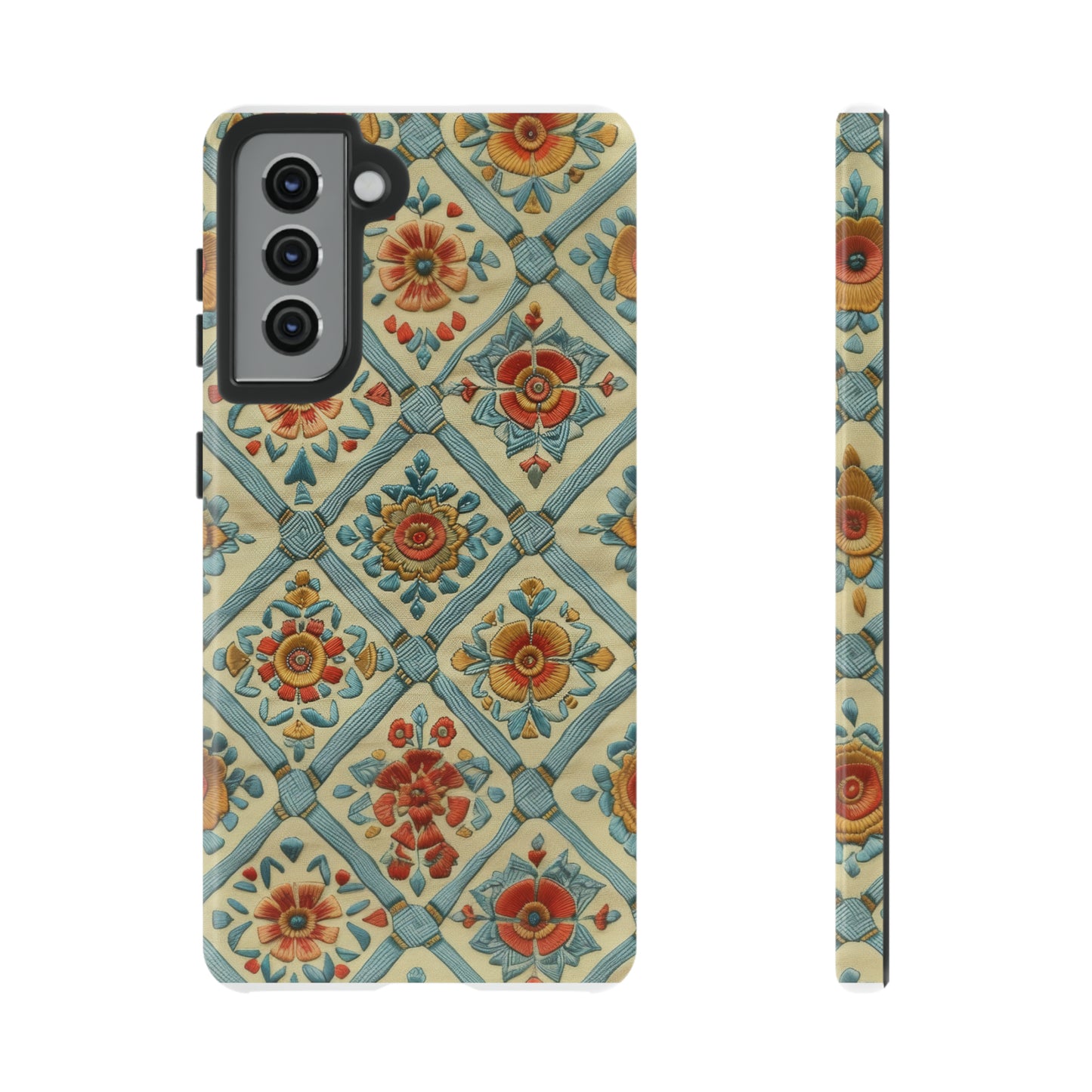 Vintage gesteppte florale iPhone-Hülle, Telefonhülle mit besticktem Design, handwerklich inspirierte Schutzausrüstung, robuste Hüllen