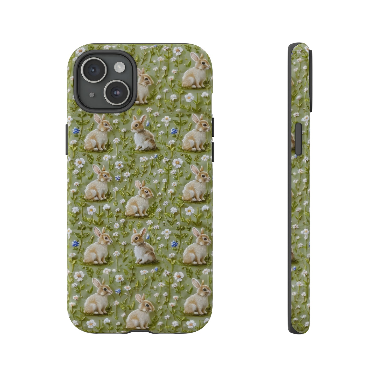 Custodia per iPhone Meadow Rabbits, design Serene Spring Wildlife, custodia protettiva di ispirazione ecologica, custodie per telefoni resistenti