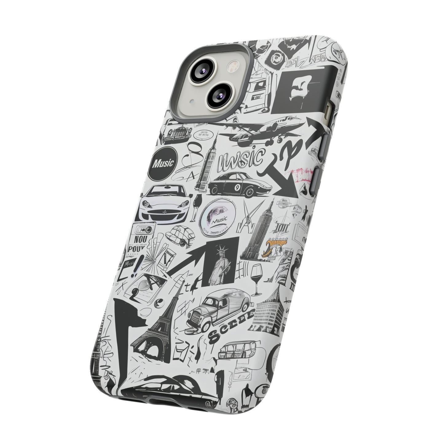 Iconica custodia per telefono con collage musicale in bianco e nero, cover dal design grafico moderno per audiofili, custodie per telefoni resistenti