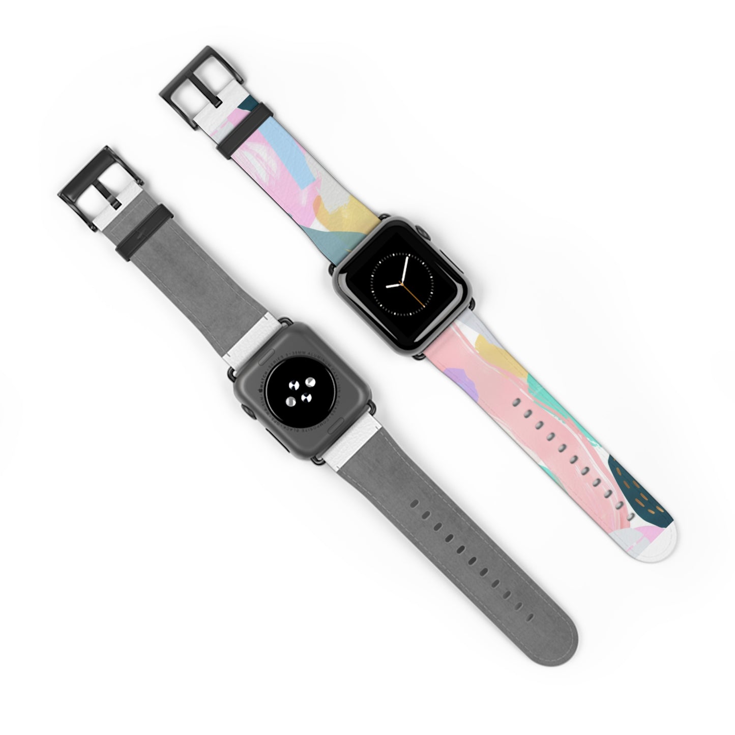 Pastellfarbenes abstraktes Kunst-Apple-Watch-Armband | Sanft gefärbtes, malerisches Armband. Apple Watch-Armband Apple Watch-Armbänder für Serie 4 5 6 7 8 9 ULTRA SE 38/40/41 mm und 42/44/45 mm veganes Kunstlederband