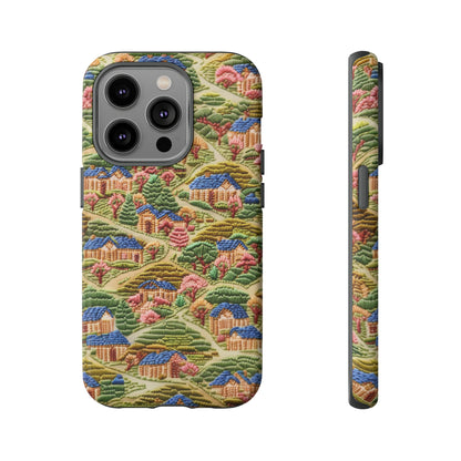 Caratteristica custodia per iPhone trapuntata in stile country, design patchwork affascinante, cover per telefono artistica e protettiva, custodie per telefono resistenti