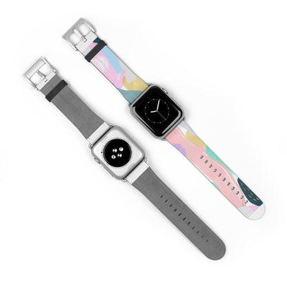 Pastellfarbenes abstraktes Kunst-Apple-Watch-Armband | Sanft gefärbtes, malerisches Armband. Apple Watch-Armband Apple Watch-Armbänder für Serie 4 5 6 7 8 9 ULTRA SE 38/40/41 mm und 42/44/45 mm veganes Kunstlederband