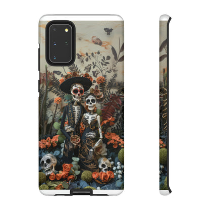 Custodia per telefono Dia de los Muertos, Cover con design di coppia scheletrica, Accessorio protettivo festivo per telefono, Custodie per telefono resistenti 