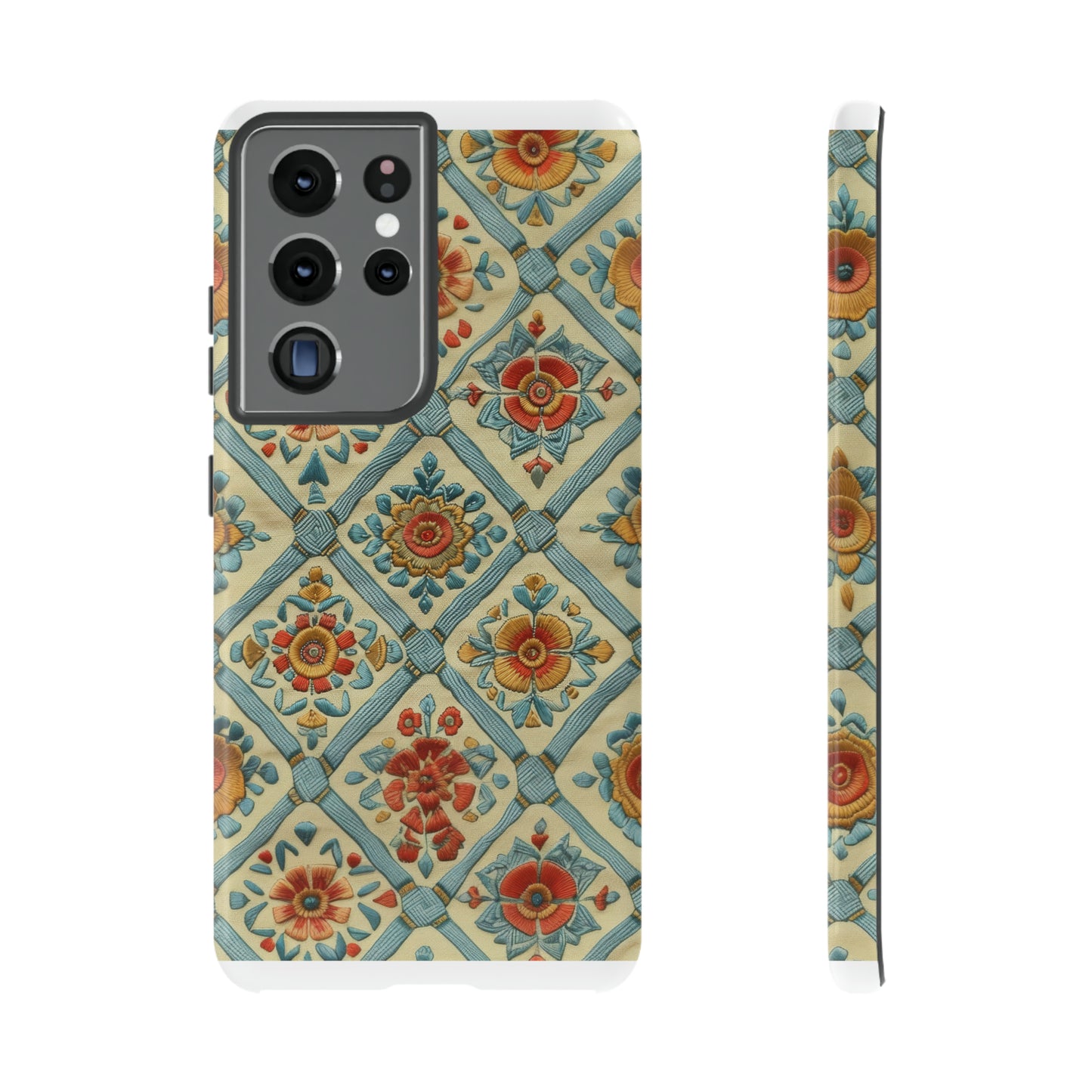 Vintage gesteppte florale iPhone-Hülle, Telefonhülle mit besticktem Design, handwerklich inspirierte Schutzausrüstung, robuste Hüllen