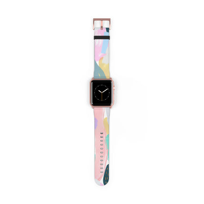 Pastellfarbenes abstraktes Kunst-Apple-Watch-Armband | Sanft gefärbtes, malerisches Armband. Apple Watch-Armband Apple Watch-Armbänder für Serie 4 5 6 7 8 9 ULTRA SE 38/40/41 mm und 42/44/45 mm veganes Kunstlederband