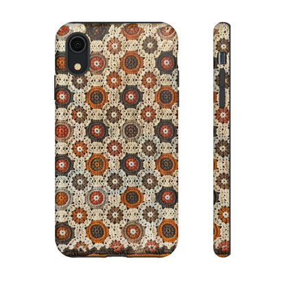 Custodia per iPhone retrò in pizzo all'uncinetto, estetica dal design artigianale, custodia protettiva in stile vintage, custodie per telefono resistenti