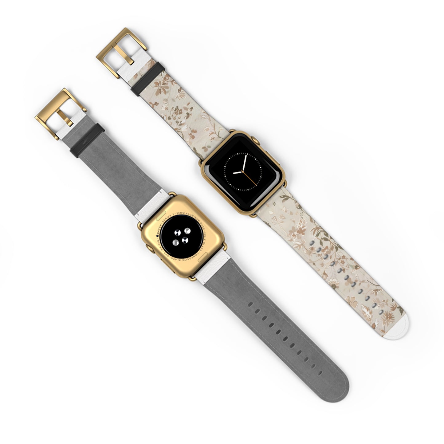 Classic Neutral Floral Apple Watch Band, Elegant Botanical Print Strap, Timeless Accessory, Sophisticated Tech Wear. Apple Watch Straps For Series 4 5 6 7 8 9 ULTRA SE 38/40/41mm & 42/44/45mm Vegan Faux Leather Band