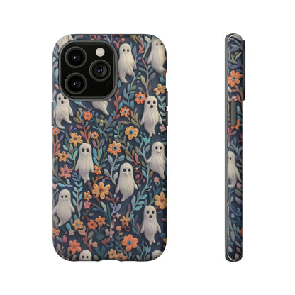 Whimsical Ghosts Floral iPhone Case, Unique Spooky Design, Charming Protective Cover, Tough Cases