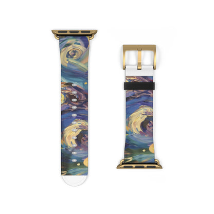 Starry Night Swirl Apple Watch Band, Van Gogh Inspired Art Strap, Expressionist Painting Accessory, Unique Art Lover's Watch Band, Creative Gift Idea. Apple Watch Straps For Series 4 5 6 7 8 9 ULTRA SE 38/40/41mm & 42/44/45mm Vegan Faux Leather Band