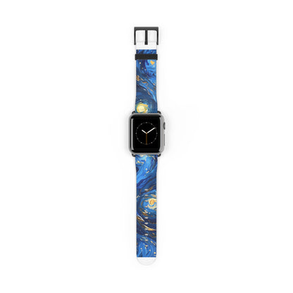 Van Gogh's Starry Night Apple Watch Band, Artistic Masterpiece Strap, Classic Painting Accessory, Expressionist Sky Watch Band, Inspired Art Gift. Apple Watch Straps For Series 4 5 6 7 8 9 ULTRA SE 38/40/41mm & 42/44/45mm Vegan Faux Leather Band