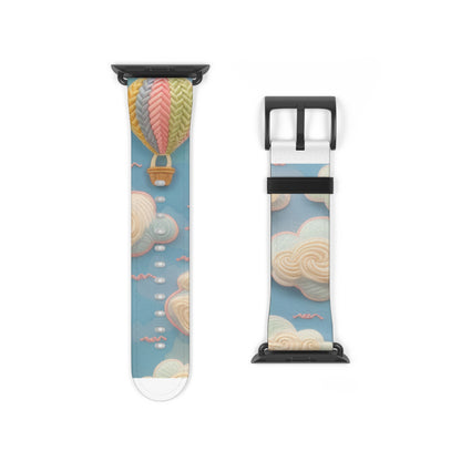 Serene Sky Heißluftballon Apple Watch Band, Pastell Wolken und Ballon Druck, verträumtes Smartwatch Armband. Apple Watch Band Apple Watch Armbänder für Serie 4 5 6 7 8 9 ULTRA SE 38/40/41mm &amp; 42/44/45mm veganes Kunstlederband 