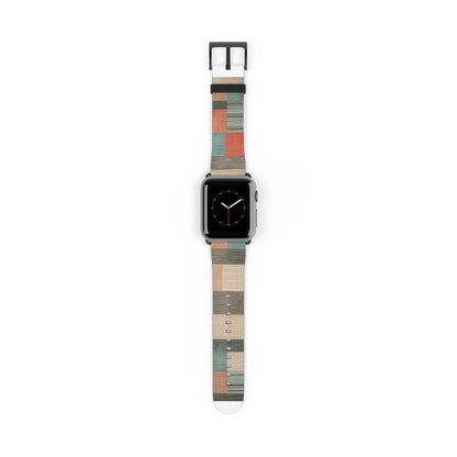 Modernes Apple Watch-Armband mit Erdtönen und Streifen | Modernes Armband in neutraler Farbpalette. Apple Watch-Armband, Apple Watch-Armbänder für Serie 4, 5, 6, 7, 8, 9, ULTRA SE, 38/40/41 mm und 42/44/45 mm, veganes Kunstlederarmband 