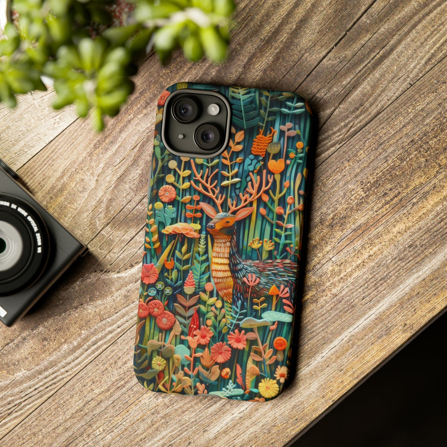 Mystical Woodland Stag iPhone Case, Vibrant Nature Scene, Artistic Protective Cover, Tough Phone Cases