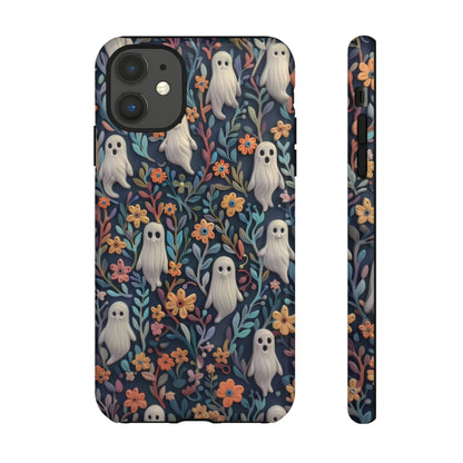 Whimsical Ghosts Floral iPhone Case, Unique Spooky Design, Charming Protective Cover, Tough Cases