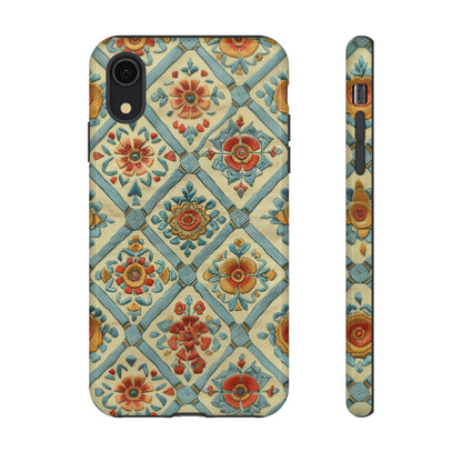 Vintage gesteppte florale iPhone-Hülle, Telefonhülle mit besticktem Design, handwerklich inspirierte Schutzausrüstung, robuste Hüllen