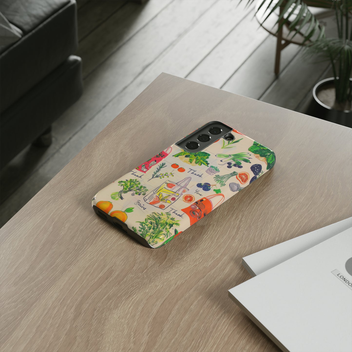 Custodia per telefono a tema di generi alimentari sostenibili, cover dal design ecologico per lo shopping per smartphone, custodie per telefoni resistenti 