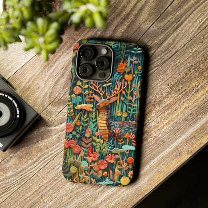 Mystical Woodland Stag iPhone Case, Vibrant Nature Scene, Artistic Protective Cover, Tough Phone Cases