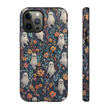 Whimsical Ghosts Floral iPhone Case, Unique Spooky Design, Charming Protective Cover, Tough Cases