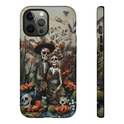 Custodia per telefono Dia de los Muertos, Cover con design di coppia scheletrica, Accessorio protettivo festivo per telefono, Custodie per telefono resistenti 