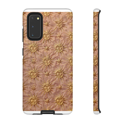 Custodia per iPhone con motivo sole celeste, design solare 3D strutturato, custodia protettiva lussuosa, custodie per telefono resistenti