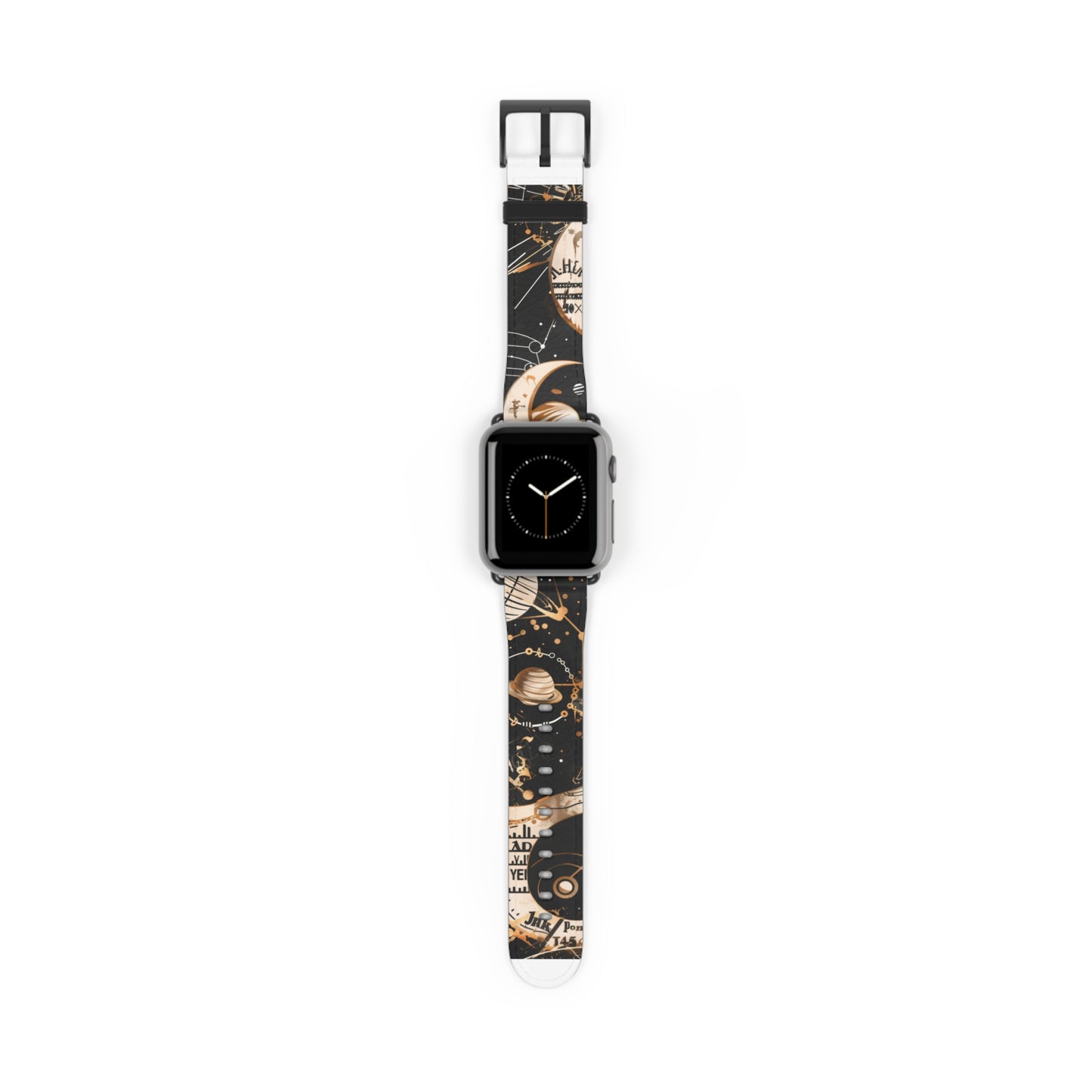 Astronomical Symbols Apple Watch Band, Stylish Galaxy Print, Elegant Black & Tan Silicone Strap for Astrology Lovers. Apple Watch Band Apple Watch Straps For Series 4 5 6 7 8 9 ULTRA SE 38/40/41mm & 42/44/45mm Vegan Faux Leather Band