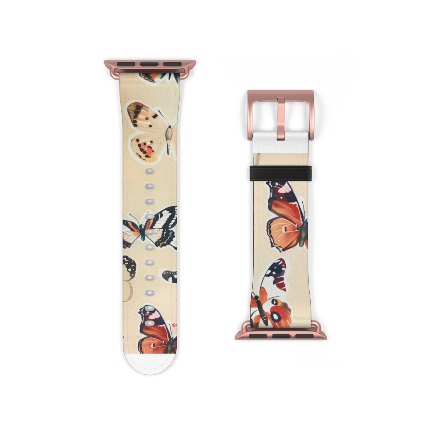 Fluttering Butterflies Apple Watch Band, Nature-Inspired Lepidoptera Design Strap, Soft-Hued Insect Pattern Wristband. Apple Watch Band Apple Watch Straps For Series 4 5 6 7 8 9 ULTRA SE 38/40/41mm & 42/44/45mm Vegan Faux Leather Band