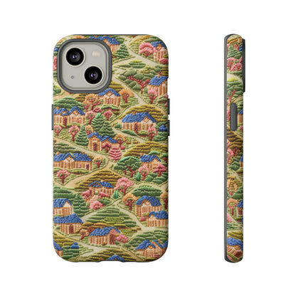 Caratteristica custodia per iPhone trapuntata in stile country, design patchwork affascinante, cover per telefono artistica e protettiva, custodie per telefono resistenti