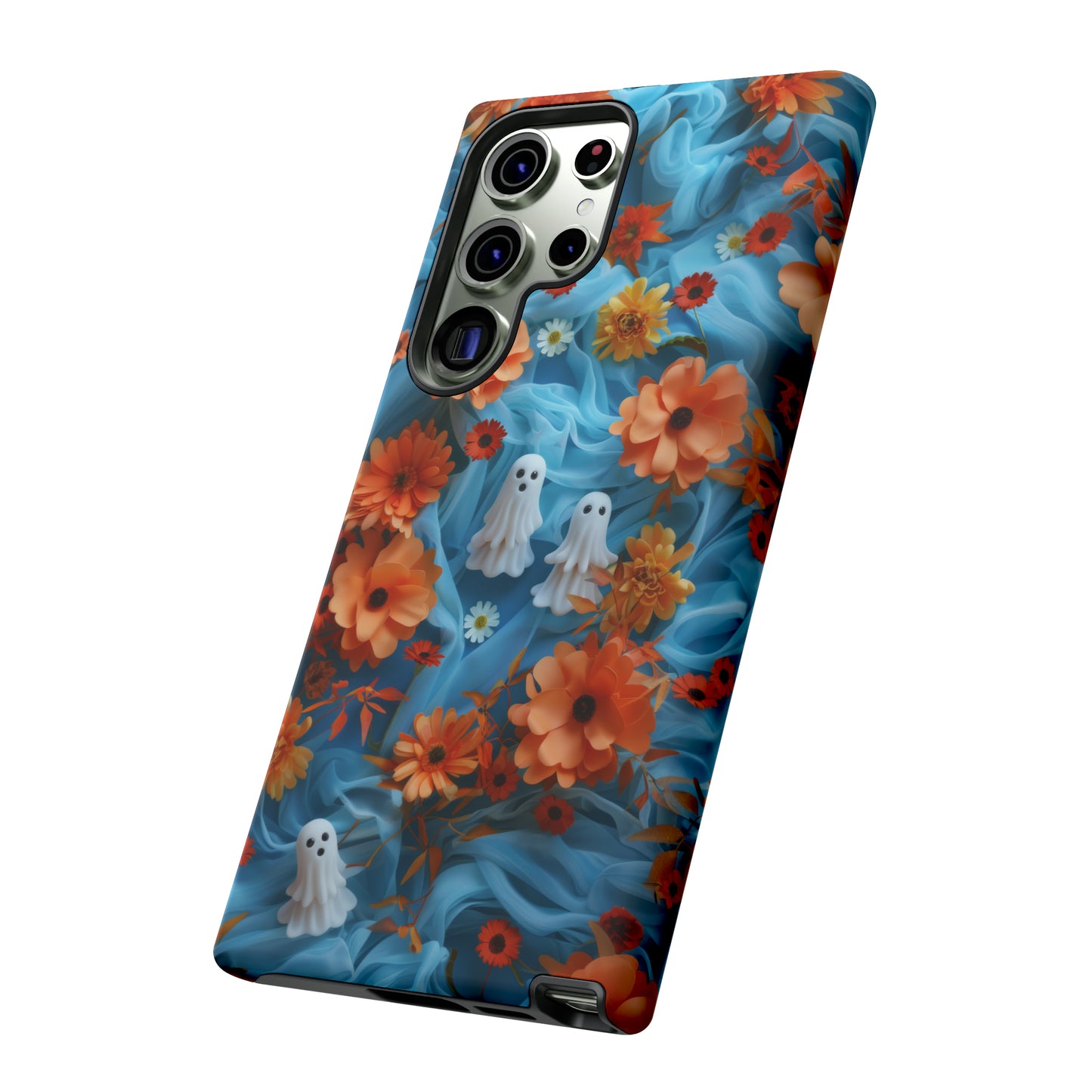 Gruselige florale Halloween Handyhülle, Herbstliche Geister und Blumen Design Hülle für Smartphones, Robuste Handyhüllen