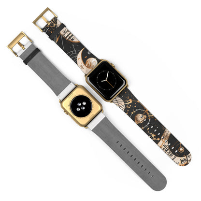 Astronomical Symbols Apple Watch Band, Stylish Galaxy Print, Elegant Black & Tan Silicone Strap for Astrology Lovers. Apple Watch Band Apple Watch Straps For Series 4 5 6 7 8 9 ULTRA SE 38/40/41mm & 42/44/45mm Vegan Faux Leather Band