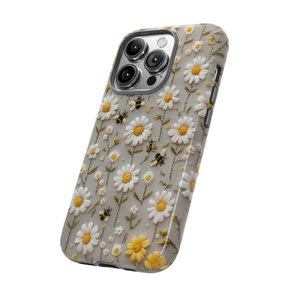 Spring Daisy Phone Case, Bees & Flowers Design, Nature-Inspired Protective Phone Cover, Tough Phone Cases