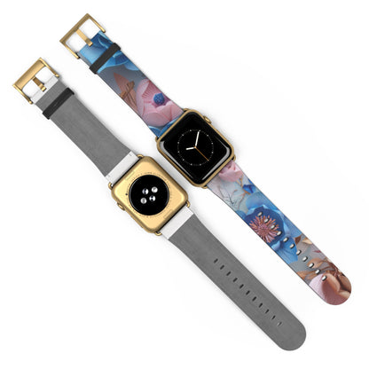 Serene Blue Botanicals Apple Watch Band, Tranquil Floral Design, Soothing Smartwatch Accessory. Apple Watch Band Apple Watch Straps For Series 4 5 6 7 8 9 SE 38/40/41mm & 42/44/45mm Vegan Faux Leather Band