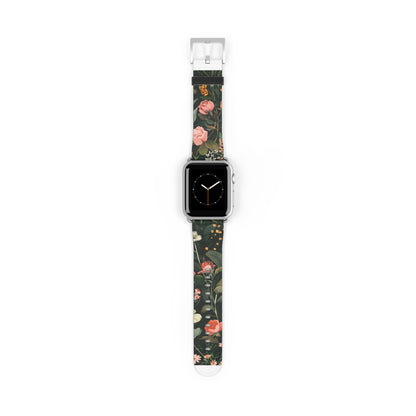 Midnight Garden Blooms Apple Watch Band, Dark Floral Elegance Smartwatch Strap, Nature-Inspired Rose Pattern Accessory. Apple Watch Band Apple Watch Straps For Series 4 5 6 7 8 9 ULTRA SE 38/40/41mm & 42/44/45mm Vegan Faux Leather Band