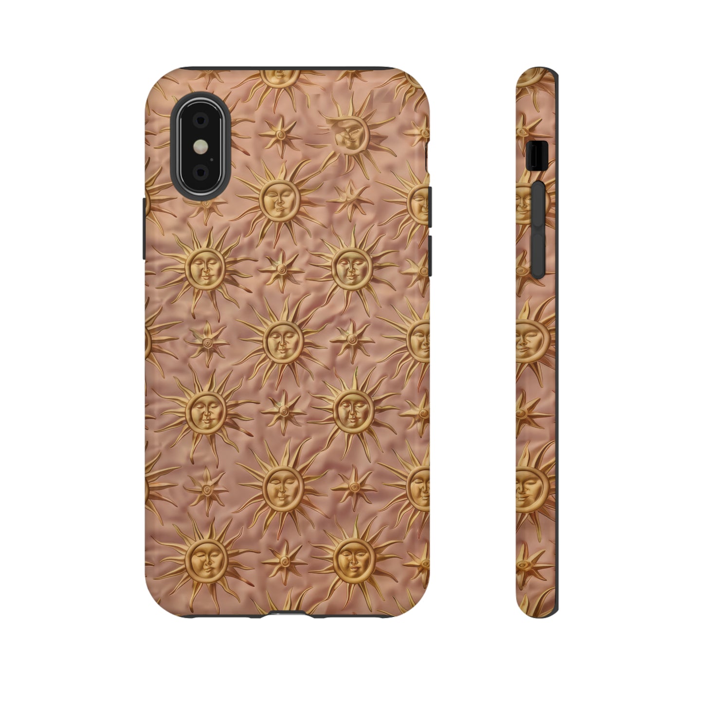 Custodia per iPhone con motivo sole celeste, design solare 3D strutturato, custodia protettiva lussuosa, custodie per telefono resistenti