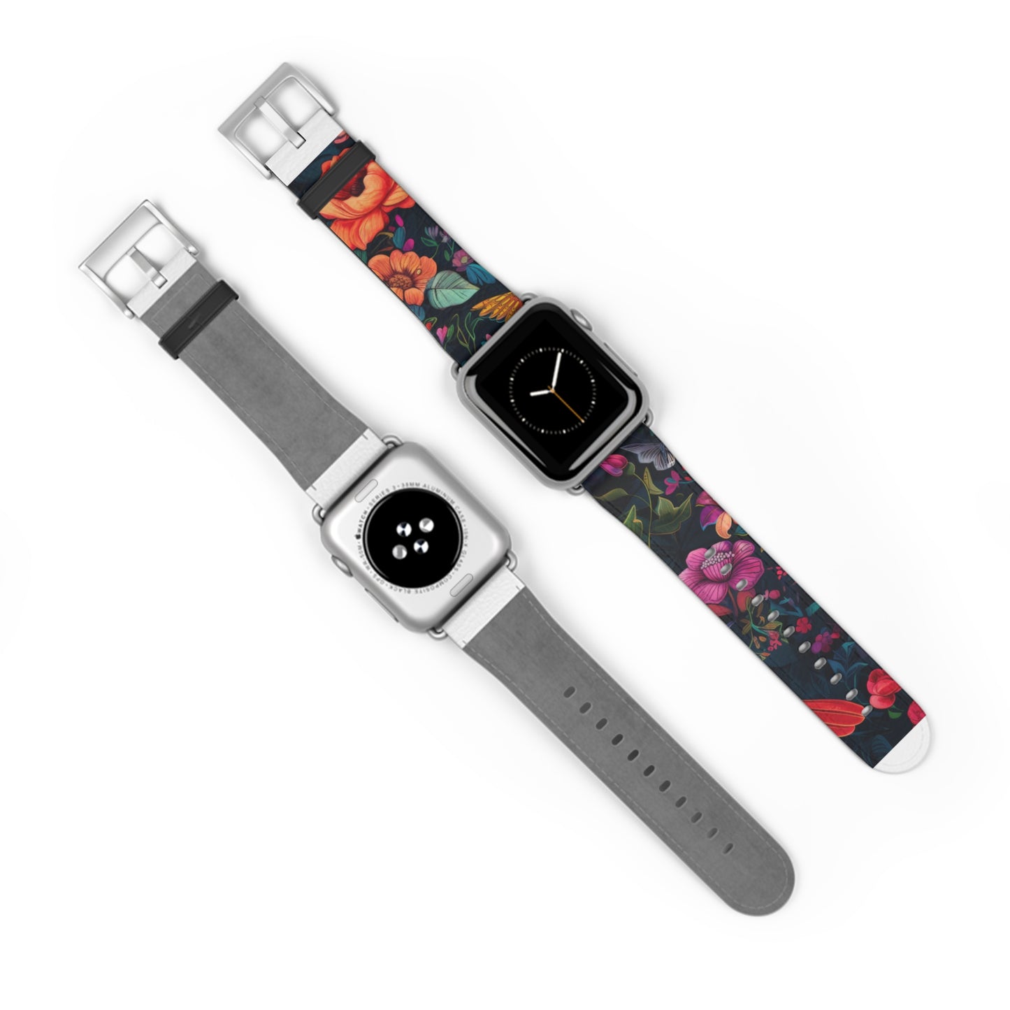 Midnight Blossoms Apple Watch Band, Vibrant Night Garden Floral Print, Stylish and Bold Smartwatch Accessory. Apple Watch Band Apple Watch Straps For Series 4 5 6 7 8 9 ULTRA SE 38/40/41mm & 42/44/45mm Vegan Faux Leather Band