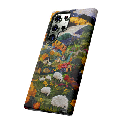 Quaint Countryside Quilt iPhone Case, Artistic Pastoral Landscape, Sturdy Protective Cover, Tough Phone Cases