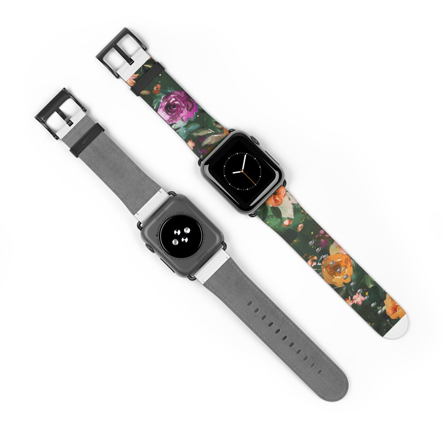 Floral Elegance Apple Watch Band, Vibrant Blossom Design Smartwatch Strap, Chic Rose Garden Wristband Accessory for Spring Apple Watch Band. Apple Watch Straps For Series 4 5 6 7 8 9 ULTRA SE 38/40/41mm & 42/44/45mm Vegan Faux Leather Band