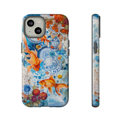 Orientalische Koi-Teich-iPhone-Hülle, traditionelles asiatisches Kunstwerk, ruhige Schutzhülle, robuste Handyhüllen 