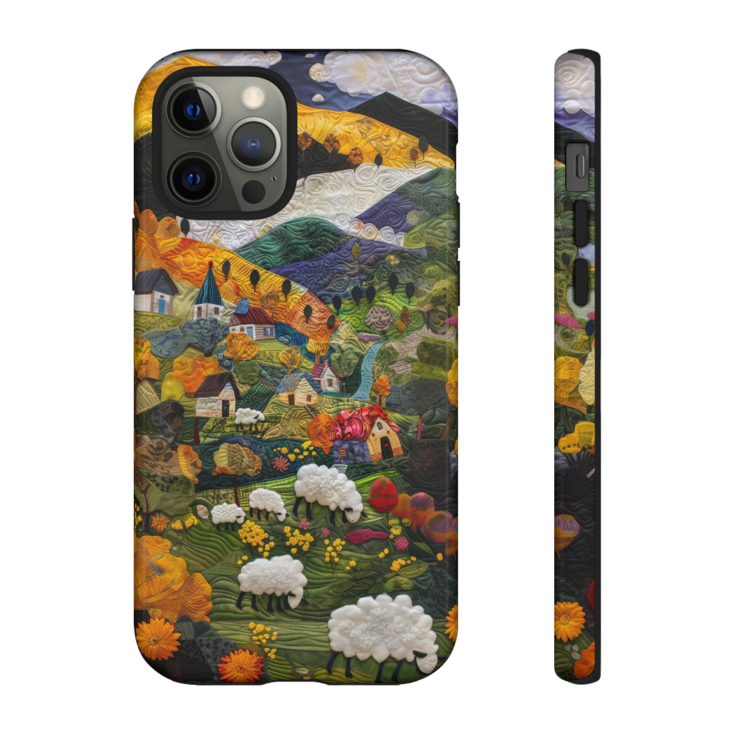 Quaint Countryside Quilt iPhone Case, Artistic Pastoral Landscape, Sturdy Protective Cover, Tough Phone Cases