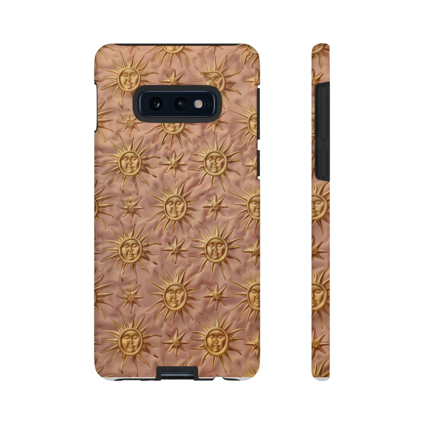 Custodia per iPhone con motivo sole celeste, design solare 3D strutturato, custodia protettiva lussuosa, custodie per telefono resistenti