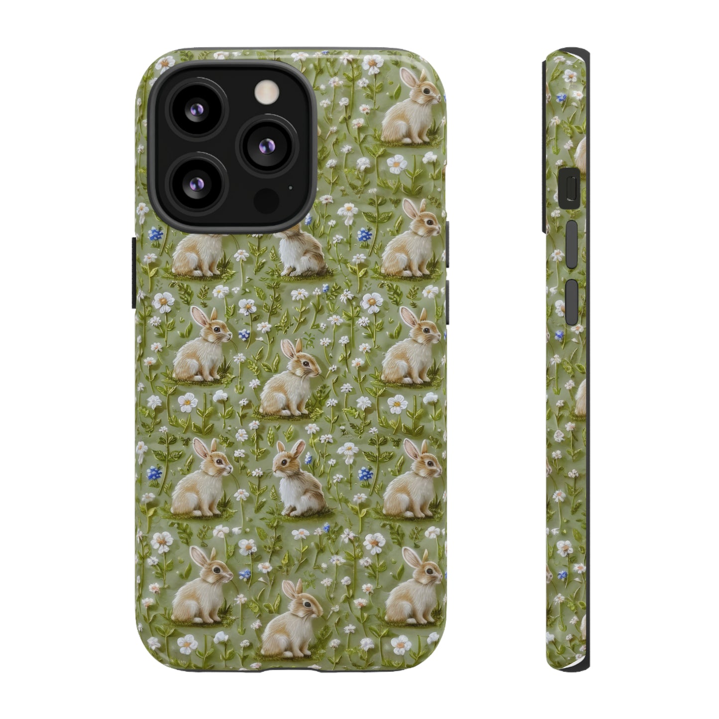 Custodia per iPhone Meadow Rabbits, design Serene Spring Wildlife, custodia protettiva di ispirazione ecologica, custodie per telefoni resistenti