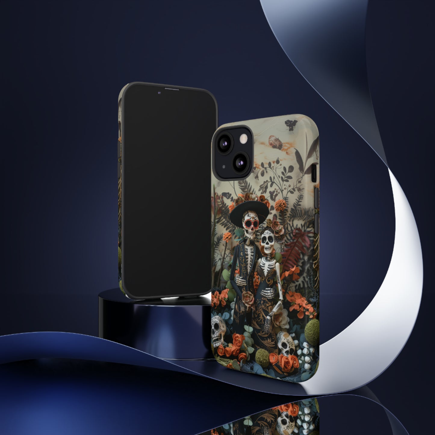 Custodia per telefono Dia de los Muertos, Cover con design di coppia scheletrica, Accessorio protettivo festivo per telefono, Custodie per telefono resistenti 