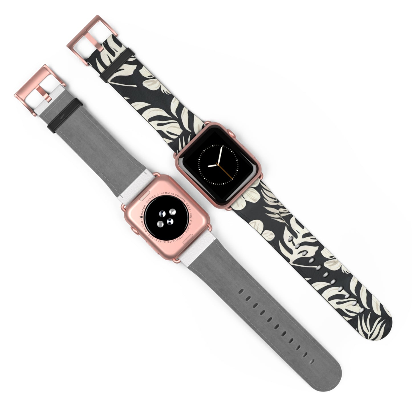 Monochromes Dschungellaub-Armband für die Apple Watch | Armband mit schwarz-weißem Blattdesign. Apple Watch-Armband, Apple Watch-Armbänder für die Serie 4, 5, 6, 7, 8, 9, ULTRA SE, 38/40/41 mm und 42/44/45 mm, veganes Kunstlederarmband 