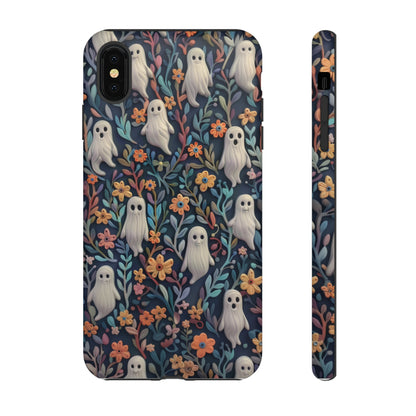 Whimsical Ghosts Floral iPhone Case, Unique Spooky Design, Charming Protective Cover, Tough Cases