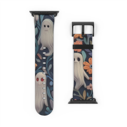 Adorable Ghostly Friends Apple Watch Band, Cute Spooky Spirits, Playful Halloween Smartwatch Accessory. Apple Watch Band Apple Watch Straps For Series 4 5 6 7 8 9 SE 38/40/41mm & 42/44/45mm Vegan Faux Leather Band