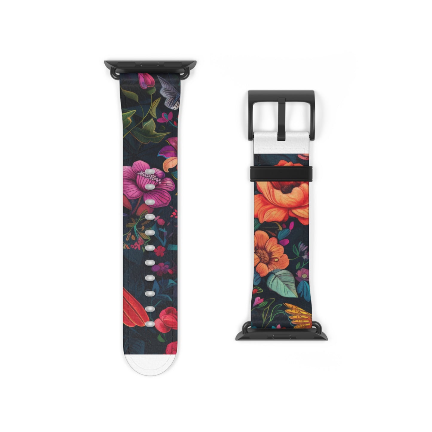 Midnight Blossoms Apple Watch Band, Vibrant Night Garden Floral Print, Stylish and Bold Smartwatch Accessory. Apple Watch Band Apple Watch Straps For Series 4 5 6 7 8 9 SE 38/40/41mm & 42/44/45mm Vegan Faux Leather Band